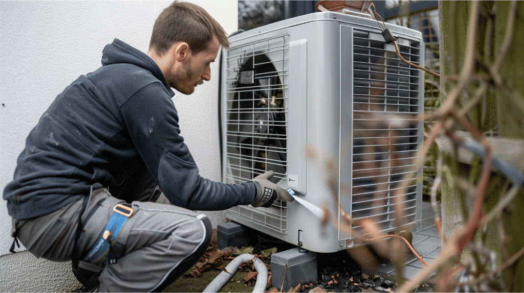 A technician installing an AC unit